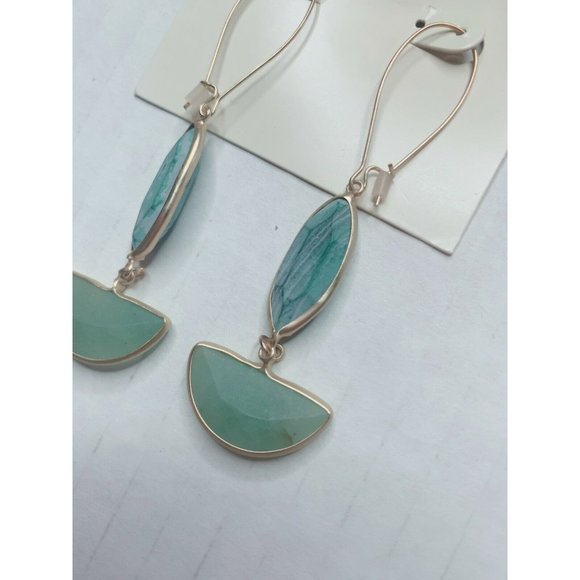 A New Day Semi-Precious Stone Aventurine Malachite Glass Drop Earrings Green NEW - Picture 4 of 4